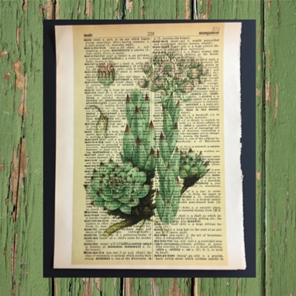 Vintage Dictionary Page Print  Succulent - Picture 1 of 1